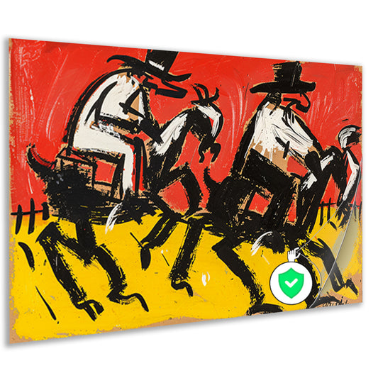 Expressieve ruiters in de woestijn poster