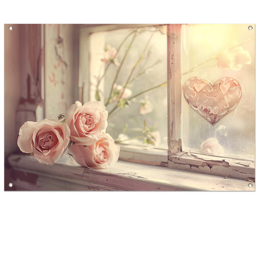 Impressionistische rozen op vensterbank tuinposter