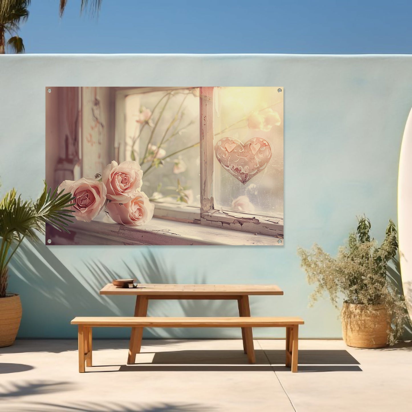 Impressionistische rozen op vensterbank tuinposter