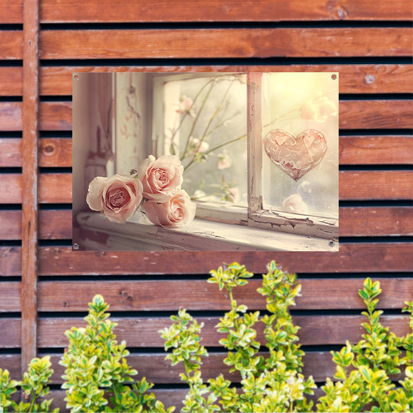 Impressionistische rozen op vensterbank tuinposter