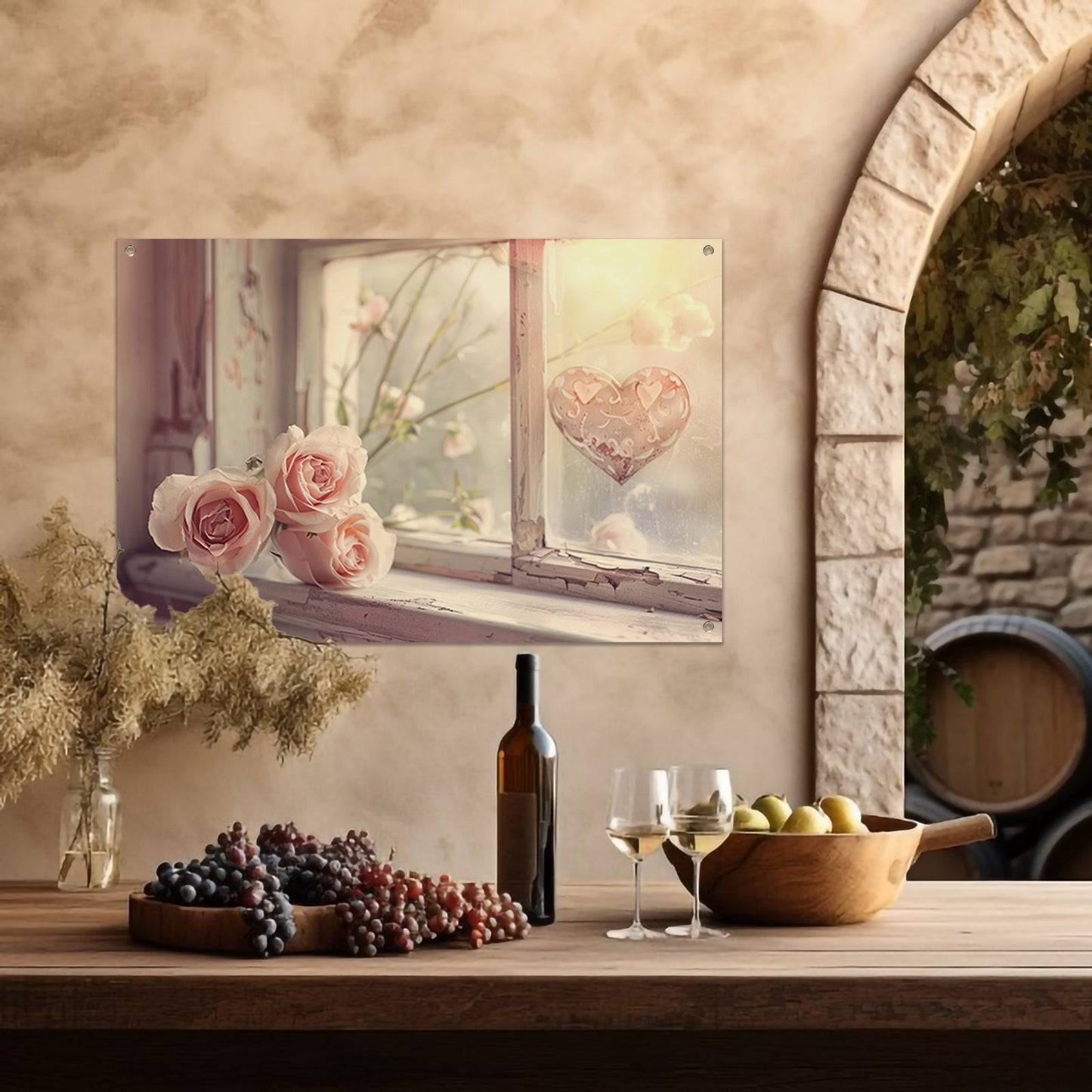 Impressionistische rozen op vensterbank tuinposter
