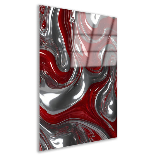 Abstracte Zilveren en Rode Vloeiende Dynamiek acrylglas