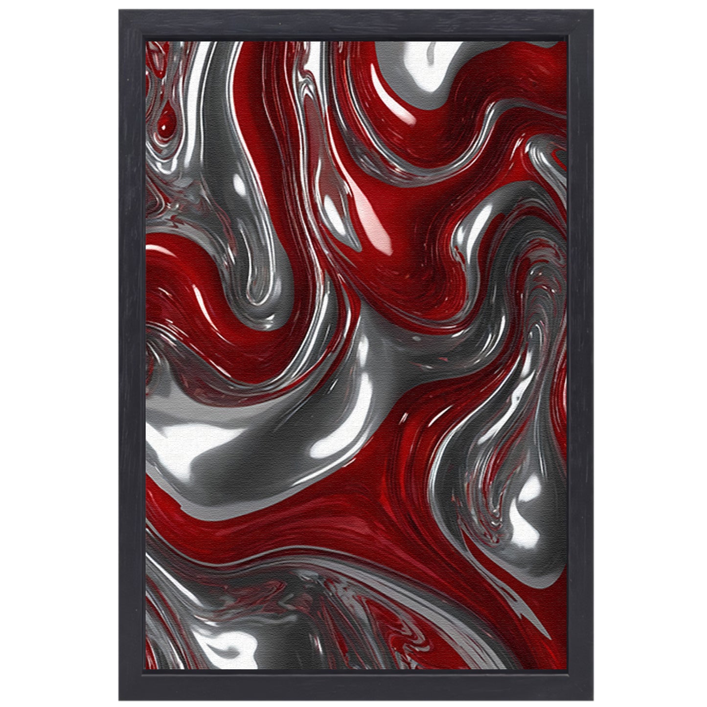 Abstracte Zilveren en Rode Vloeiende Dynamiek canvas met baklijst