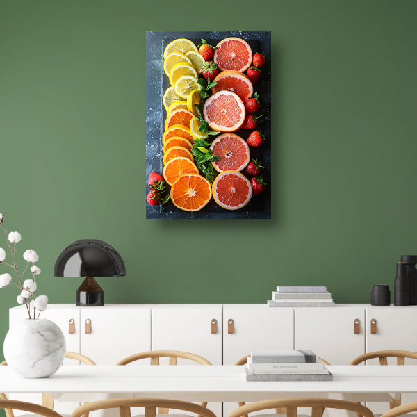 Minimalistisch ontwerp met citrusvruchten en munt. canvas
