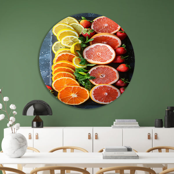 Minimalistisch ontwerp met citrusvruchten en munt. forex muurcirkel