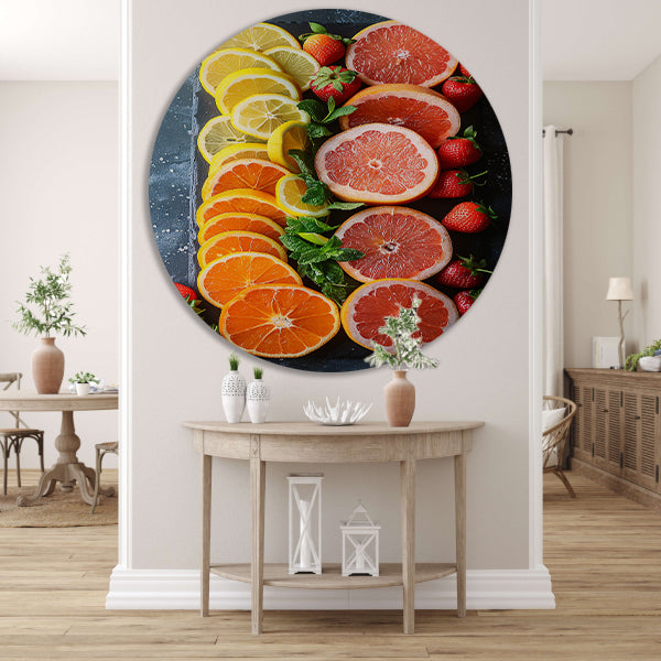 Minimalistisch ontwerp met citrusvruchten en munt. forex muurcirkel