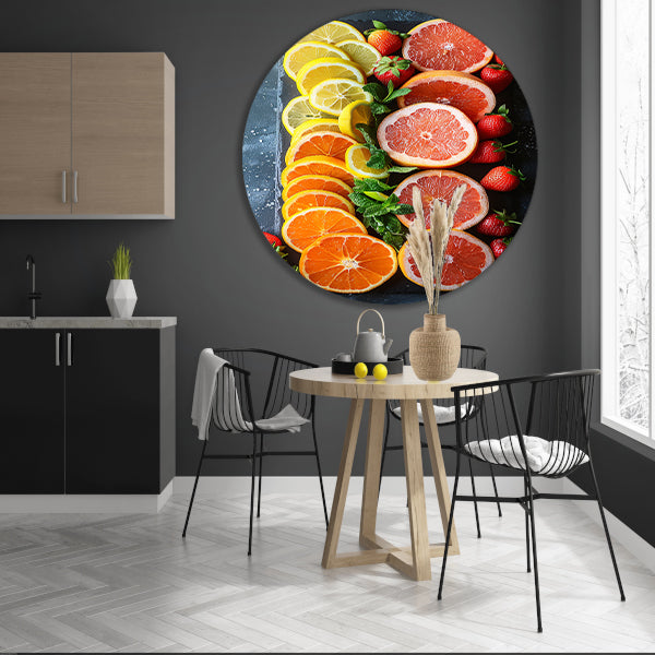 Minimalistisch ontwerp met citrusvruchten en munt. forex muurcirkel