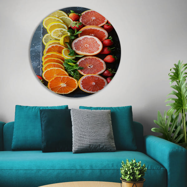 Minimalistisch ontwerp met citrusvruchten en munt. forex muurcirkel