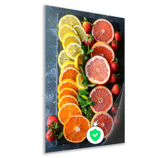 Minimalistisch ontwerp met citrusvruchten en munt. poster