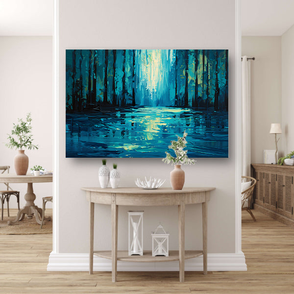 Surrealistisch boslandschap in levendige kleuren canvas