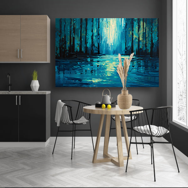 Surrealistisch boslandschap in levendige kleuren canvas
