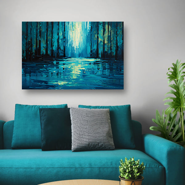 Surrealistisch boslandschap in levendige kleuren canvas