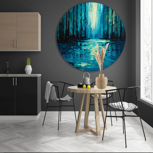 Surrealistisch boslandschap in levendige kleuren forex muurcirkel