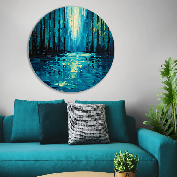 Surrealistisch boslandschap in levendige kleuren forex muurcirkel