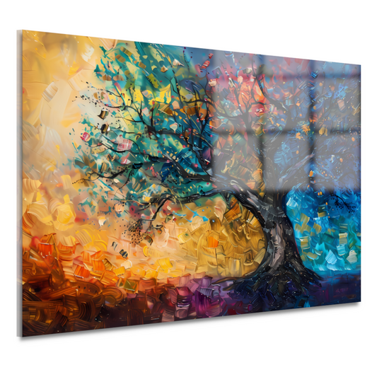 Abstract geschilderde kleurrijke boom in olieverf acrylglas