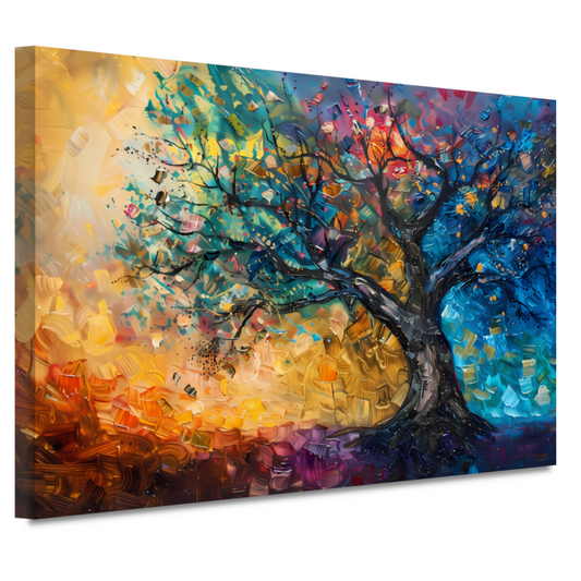 Abstract geschilderde kleurrijke boom in olieverf canvas
