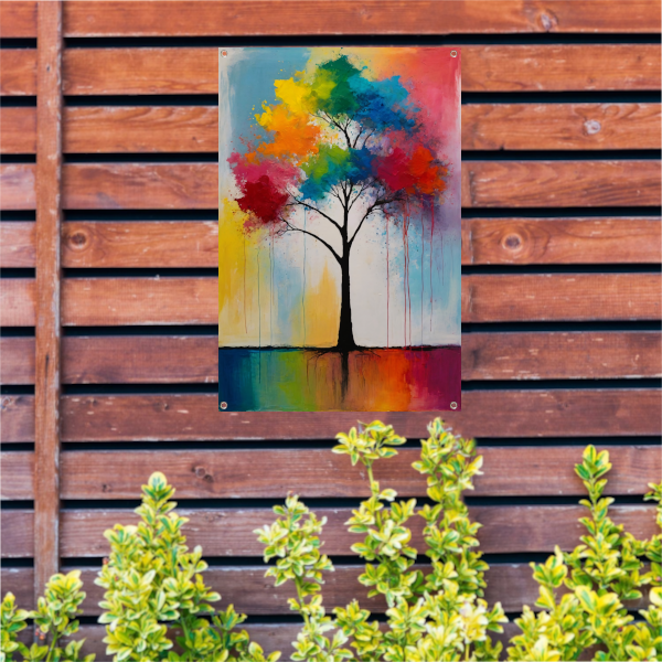Abstracte Boom met Kleurrijke Uitspattingen tuinposter