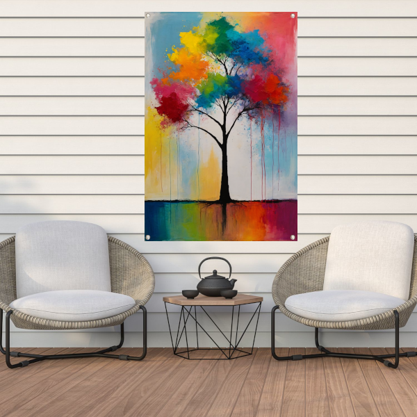 Abstracte Boom met Kleurrijke Uitspattingen tuinposter
