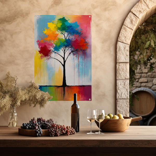 Abstracte Boom met Kleurrijke Uitspattingen tuinposter