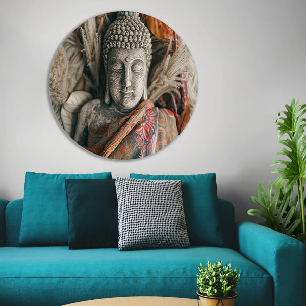 Boeddhabeeld met bloemen en rustieke kleuren forex muurcirkel