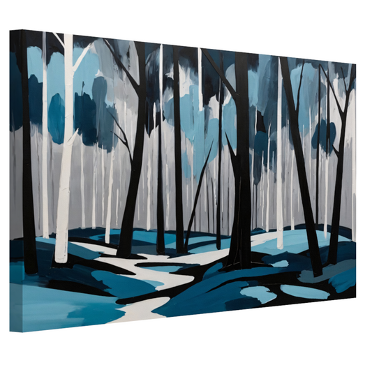 Abstract Boslandschap in Blauw en Zwart canvas