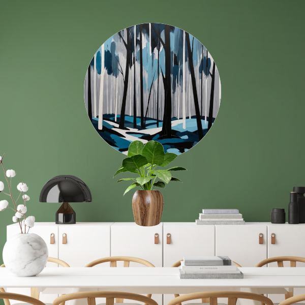 Abstract Boslandschap in Blauw en Zwart forex muurcirkel