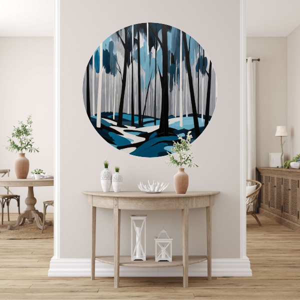 Abstract Boslandschap in Blauw en Zwart forex muurcirkel