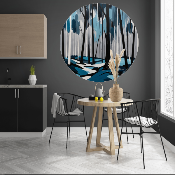 Abstract Boslandschap in Blauw en Zwart forex muurcirkel