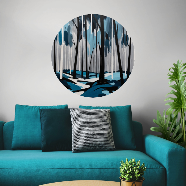 Abstract Boslandschap in Blauw en Zwart forex muurcirkel