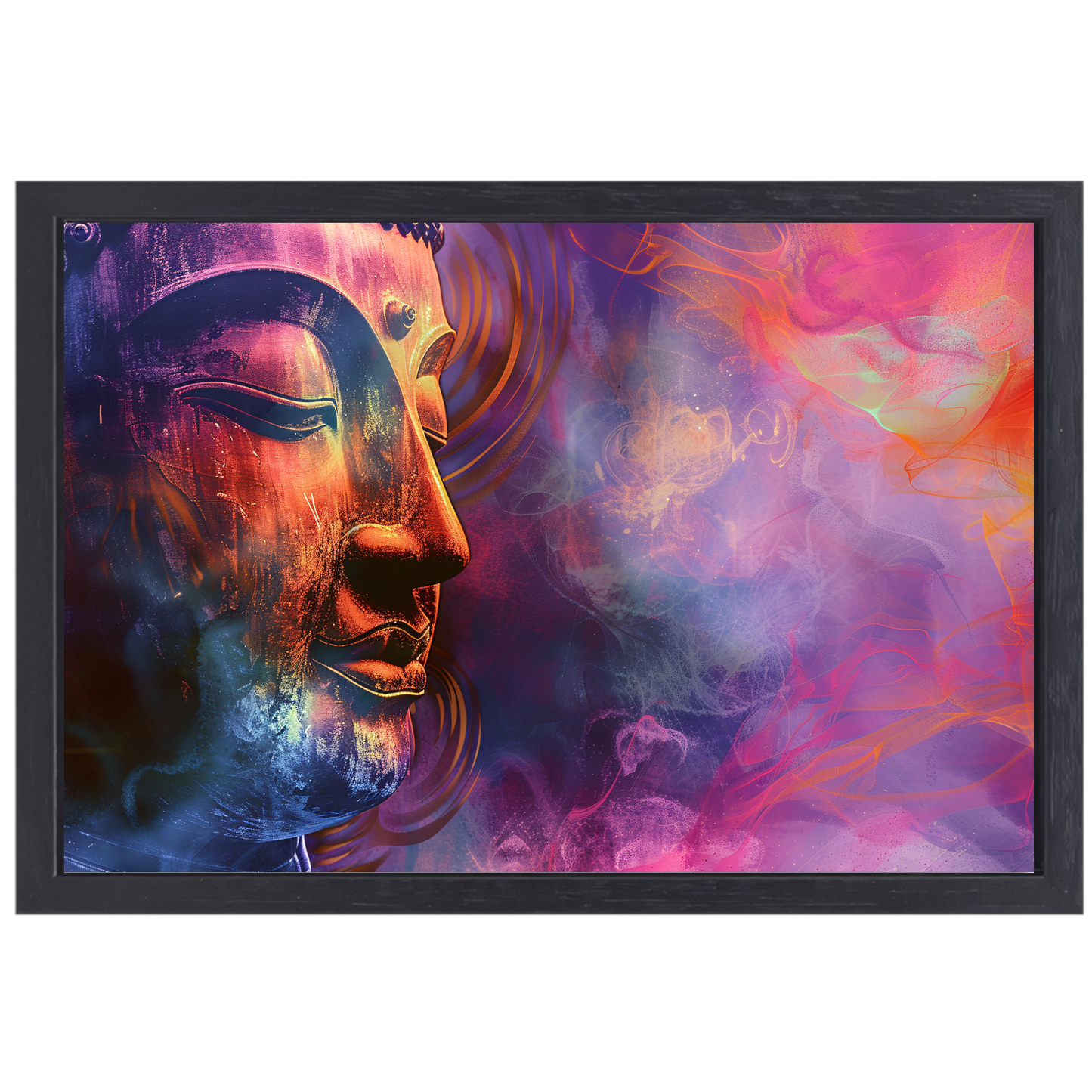 Boeddha in een Zee van Abstractie en Kleur canvas met baklijst