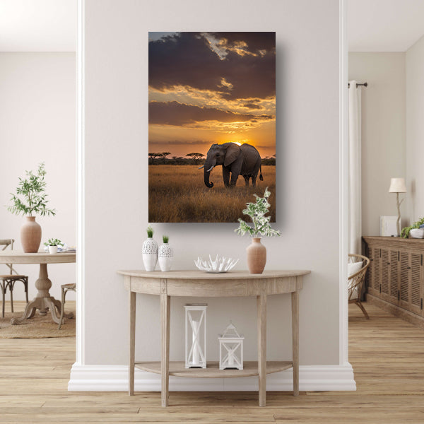 Majestueuze olifant bij Afrikaanse zonsondergang canvas