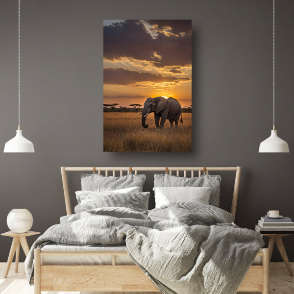 Majestueuze olifant bij Afrikaanse zonsondergang canvas