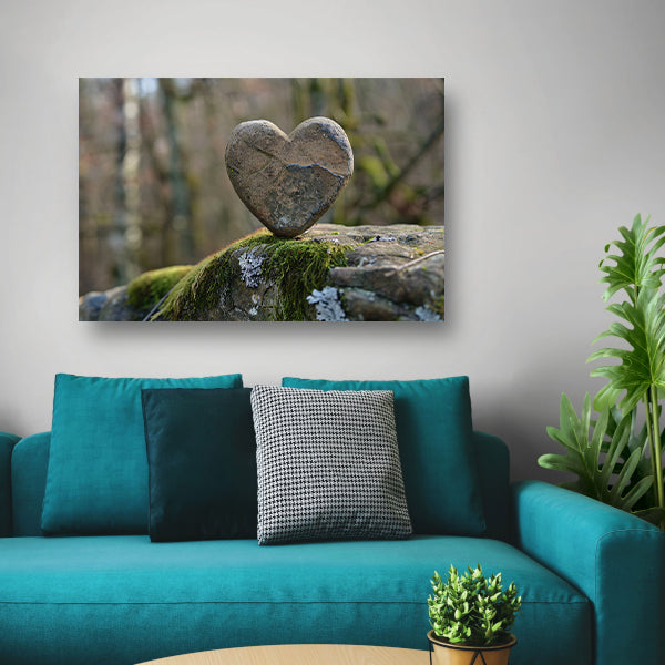 Hartvormige steen op bed van mos acrylglas