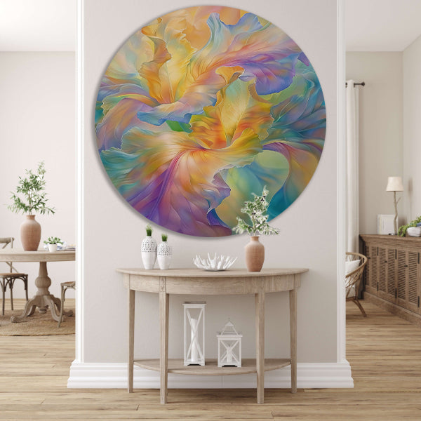 Abstracte bloem in pastelkleuren schilderij aluminium muurcirkel