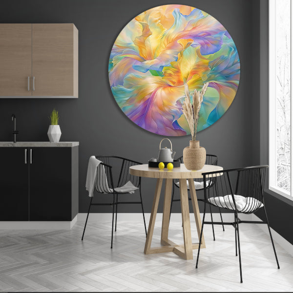 Abstracte bloem in pastelkleuren schilderij aluminium muurcirkel