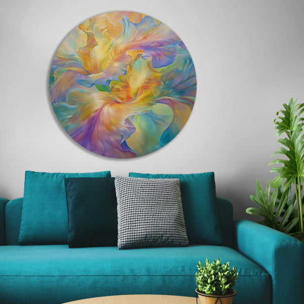 Abstracte bloem in pastelkleuren schilderij aluminium muurcirkel
