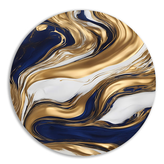 Golvend Goud en Marine Abstract Ontwerp aluminium muurcirkel