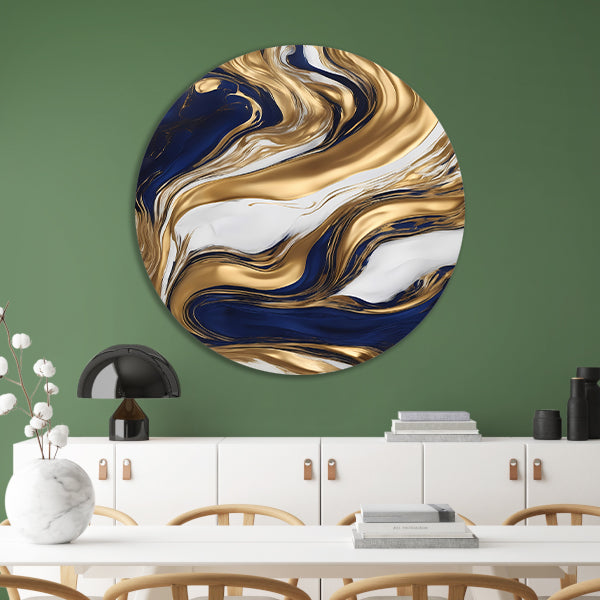 Golvend Goud en Marine Abstract Ontwerp forex muurcirkel