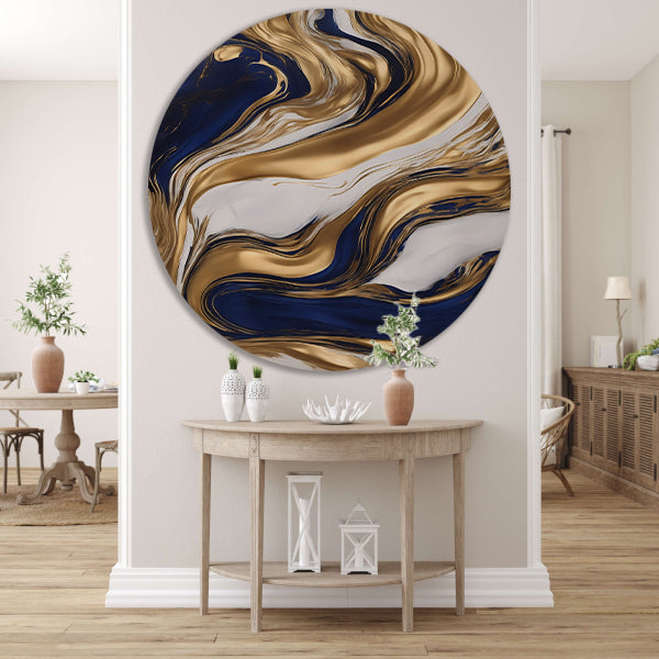 Golvend Goud en Marine Abstract Ontwerp forex muurcirkel