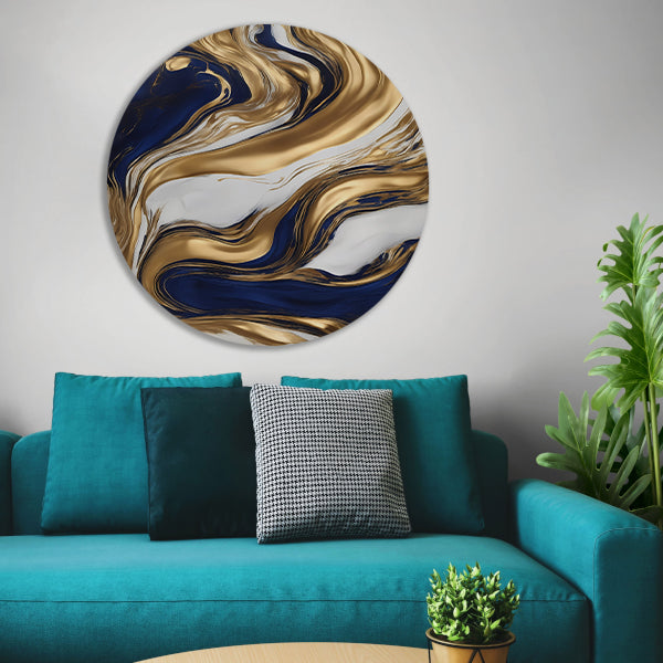Golvend Goud en Marine Abstract Ontwerp forex muurcirkel
