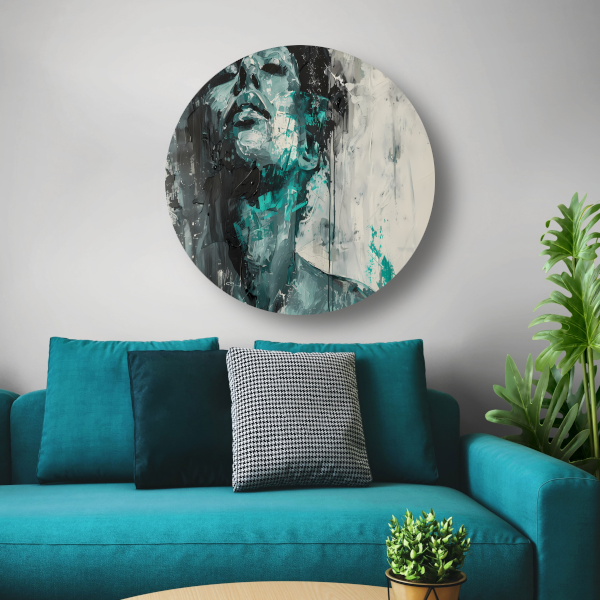 Turquoise Emotie Abstracte Dynamiek aluminium muurcirkel