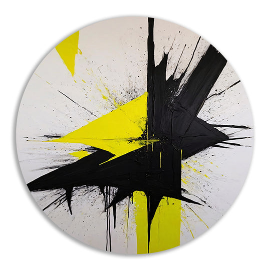 Explosie van Contrast in Geel en Zwart aluminium muurcirkel
