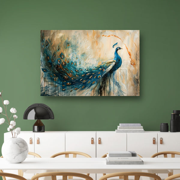 Abstracte surrealistische schilderij van een pauw canvas