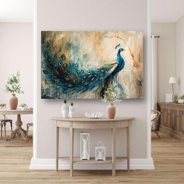 Abstracte surrealistische schilderij van een pauw canvas