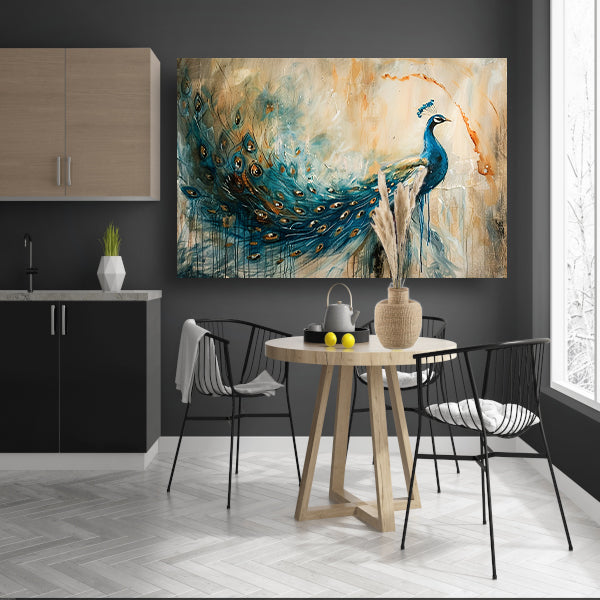 Abstracte surrealistische schilderij van een pauw canvas