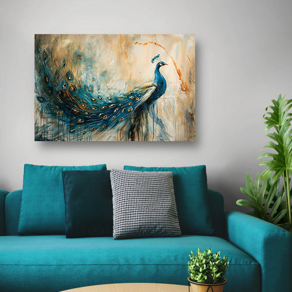 Abstracte surrealistische schilderij van een pauw canvas