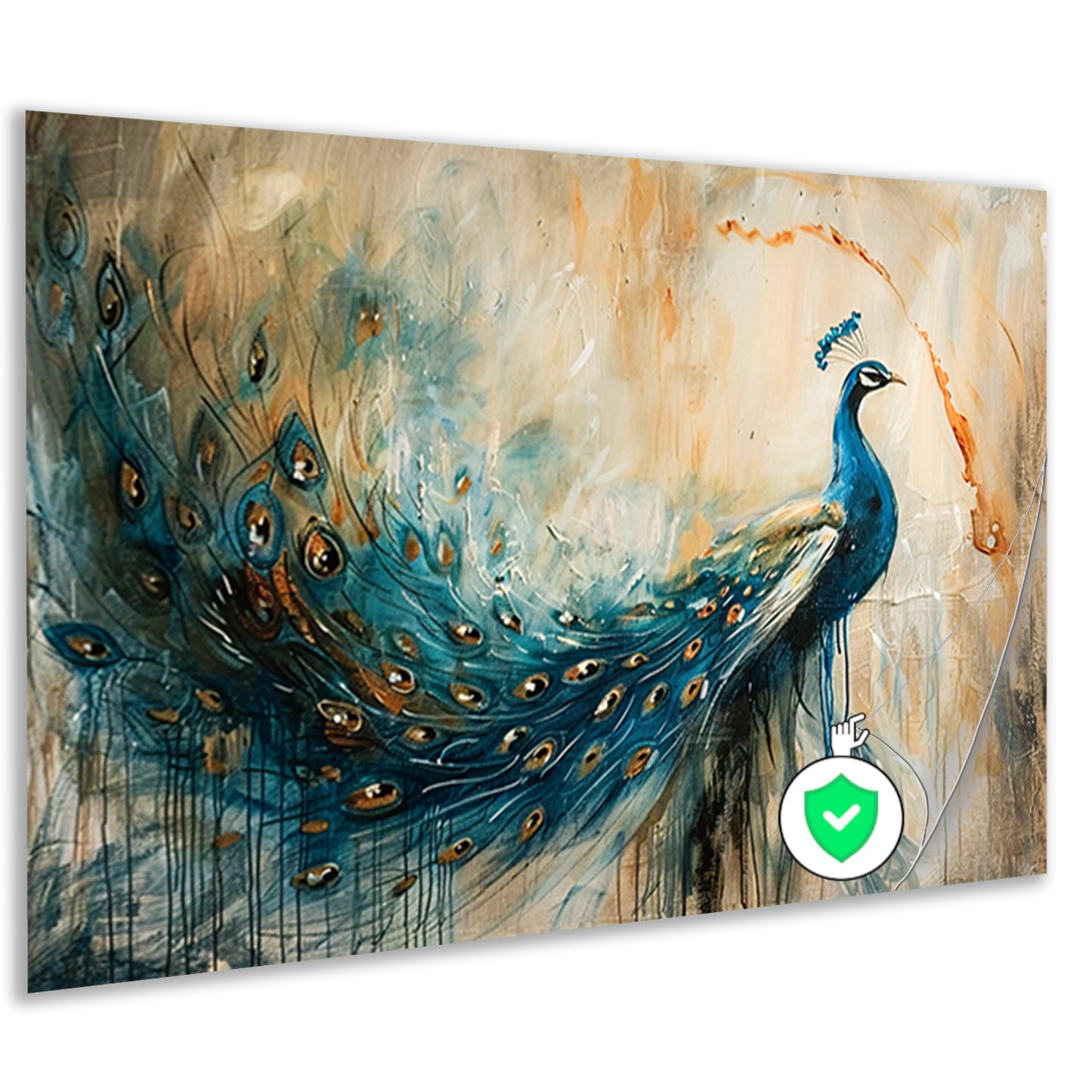 Abstracte surrealistische schilderij van een pauw poster