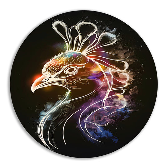 Abstracte Kosmische Vogel in Kleur aluminium muurcirkel