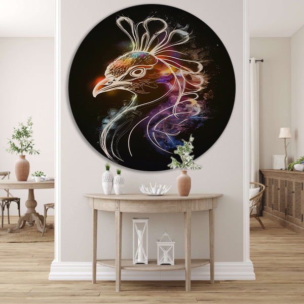 Abstracte Kosmische Vogel in Kleur aluminium muurcirkel