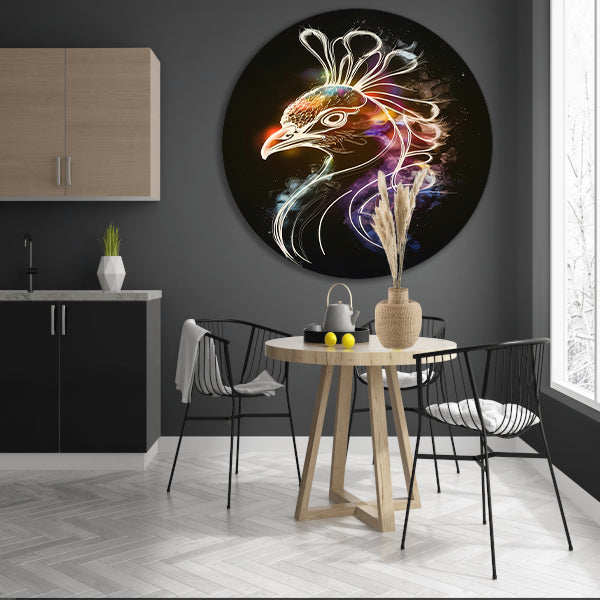 Abstracte Kosmische Vogel in Kleur aluminium muurcirkel